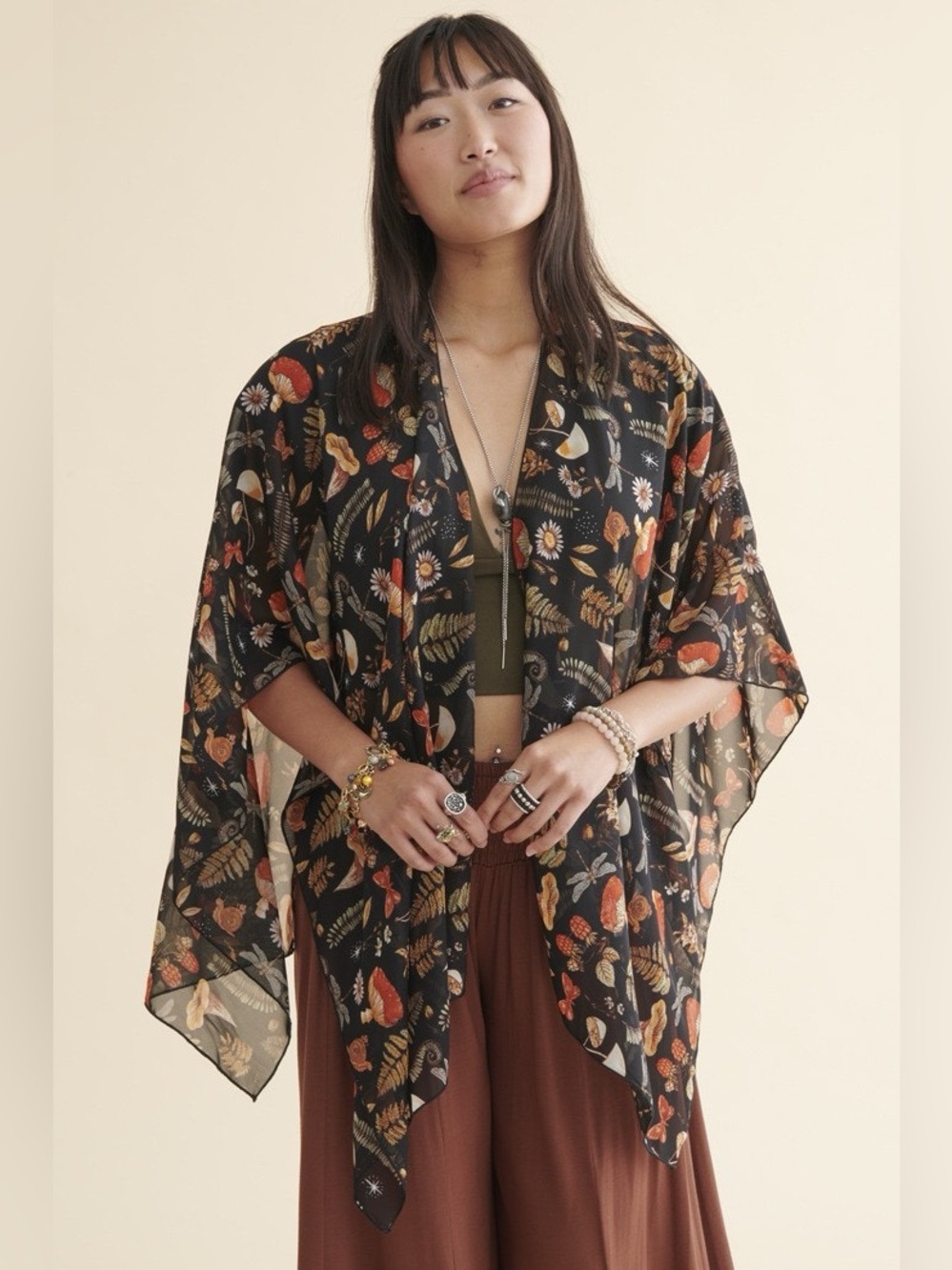 NWT Earthbound Woodland Mushroom Shawl Sheer Kimono Boho OS